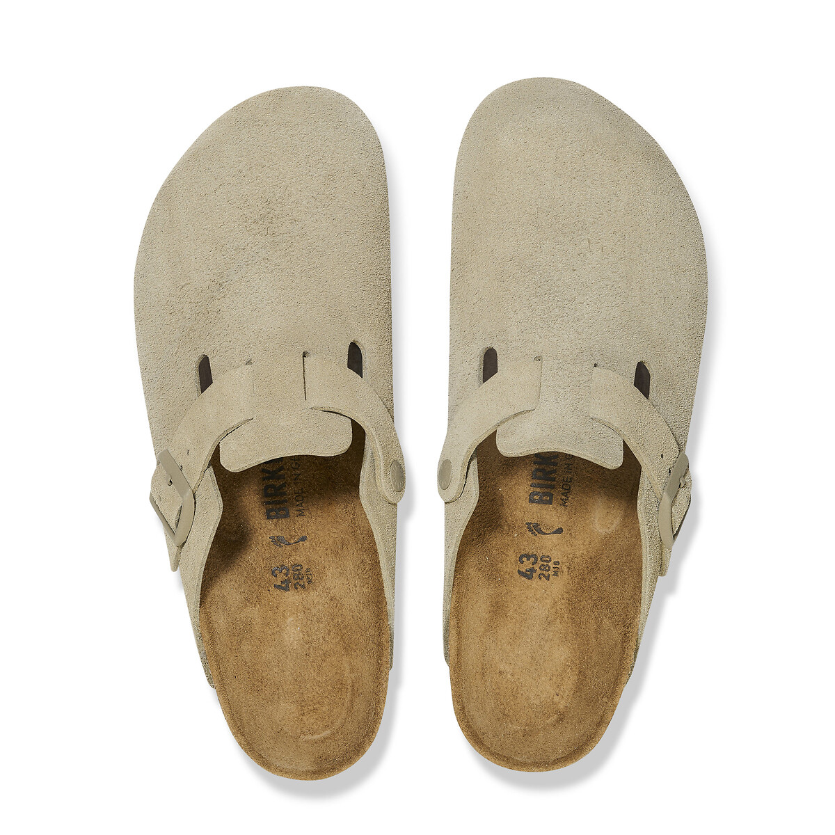 Sabots en cuir suedé Boston kaki, BIRKENSTOCK