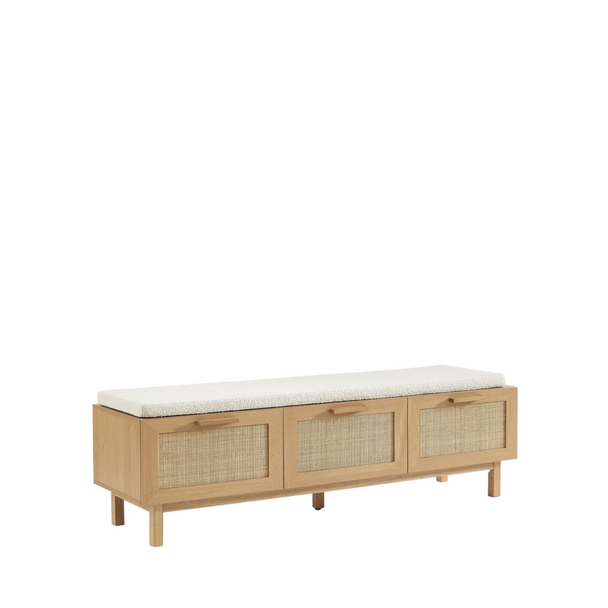 Banc d'entrée avec rangement à chaussures en bois et cannage L140cm- JUNE bois clair, DRAWER
