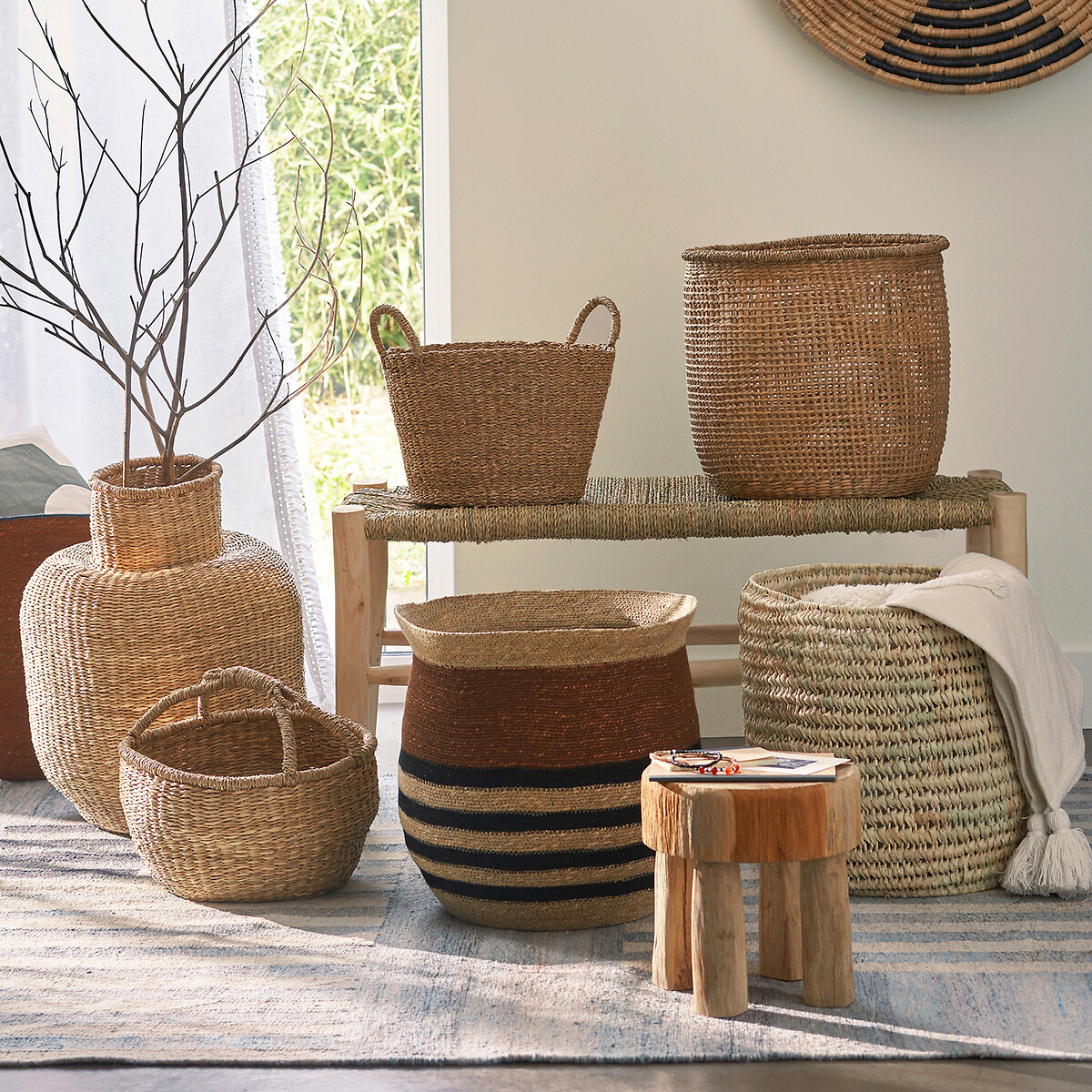 Banco GHADA, de madera de sauce natural y cuerda trenzada natural, LA REDOUTE INTERIEURS