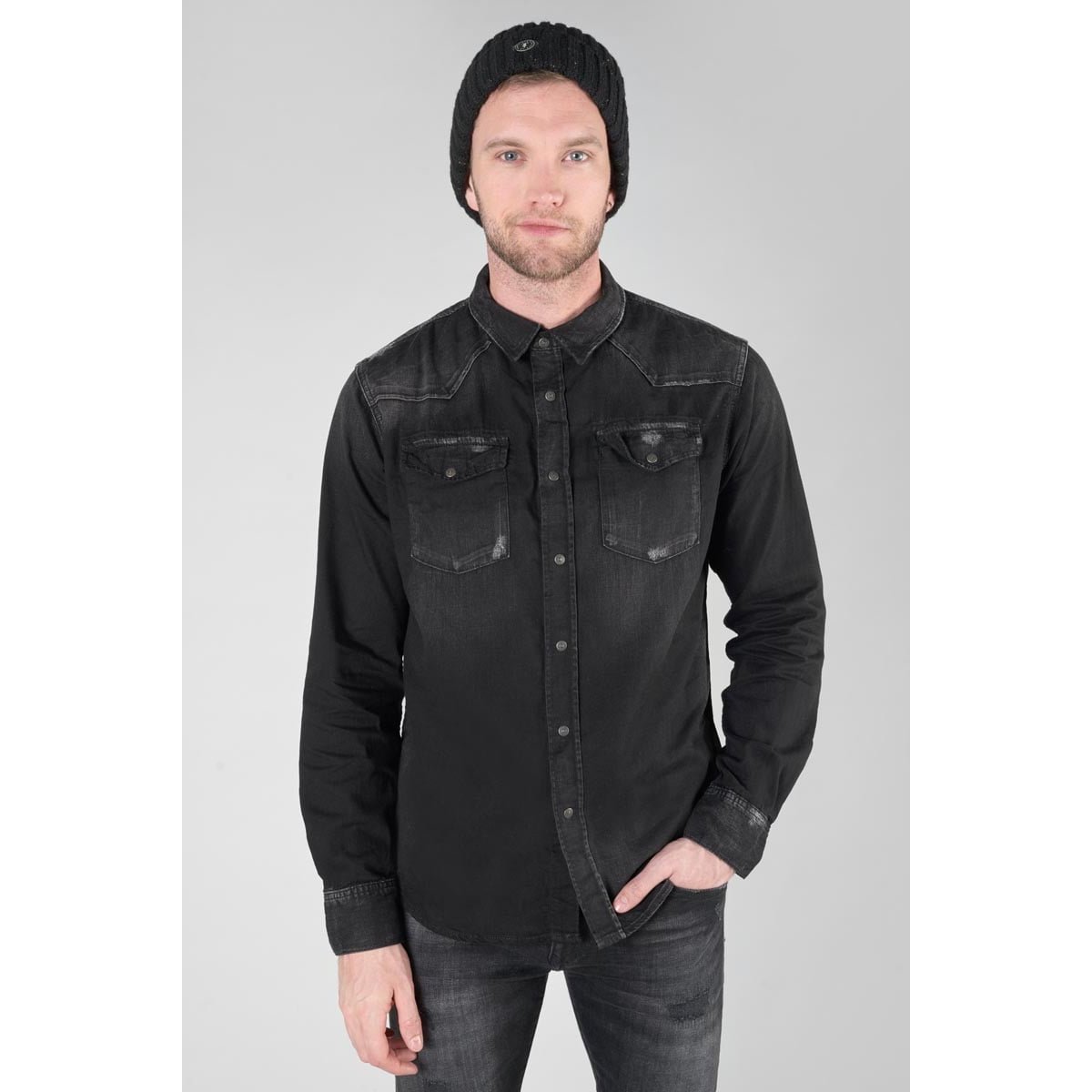 Chemise en jeans JUANITO black / black, LE TEMPS DES CERISES