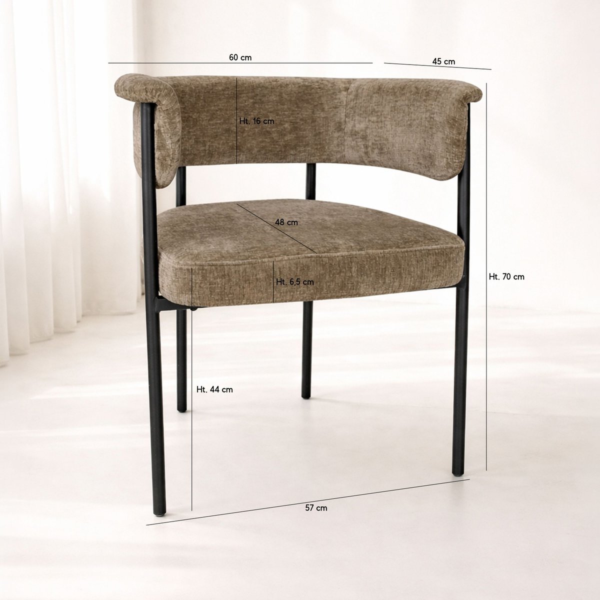Lot de 2 fauteuils de table pied métal et tissu, COLETTE coffee, NOW'S HOME