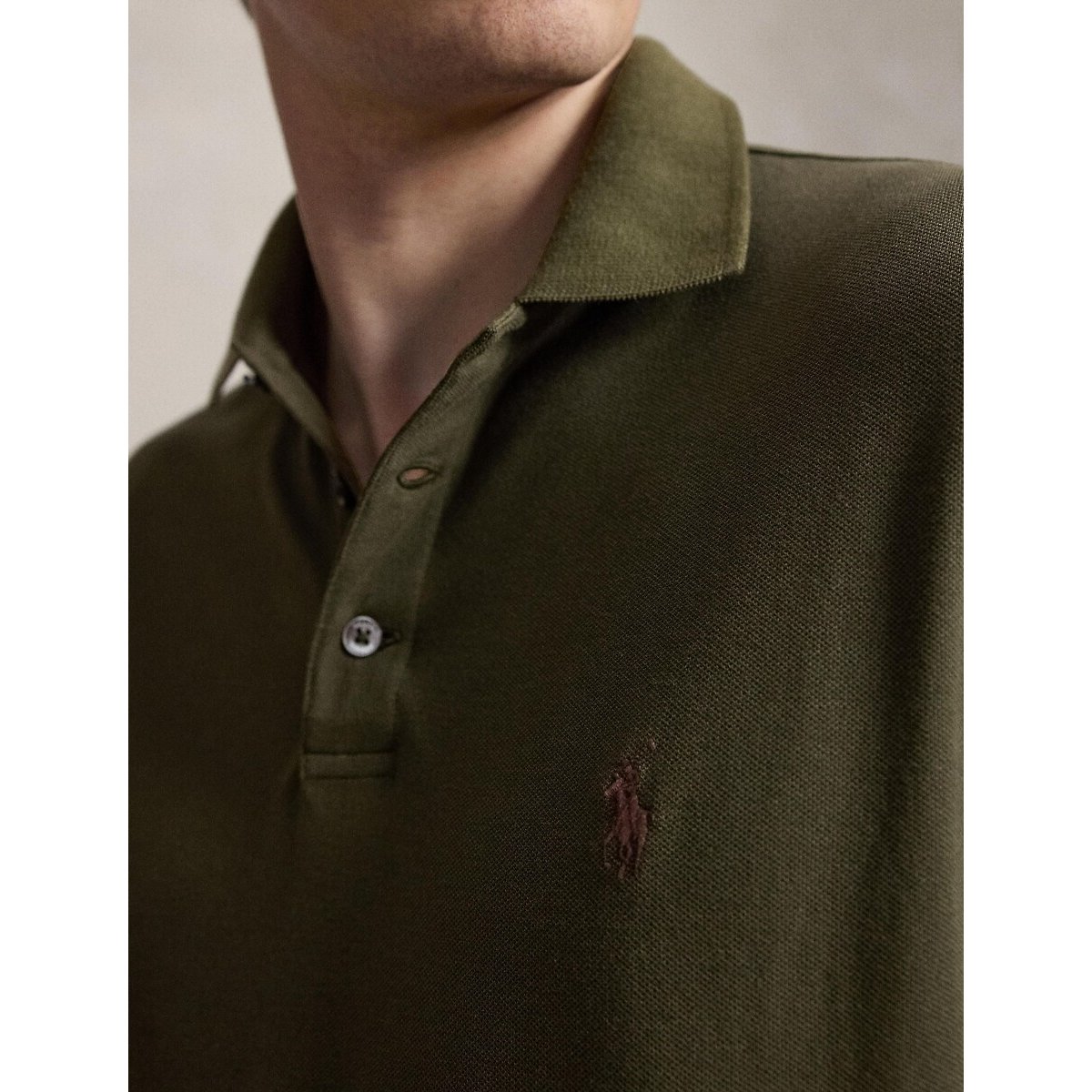 Custom Slim Fit cotton pique polo shirt olive, POLO RALPH LAUREN