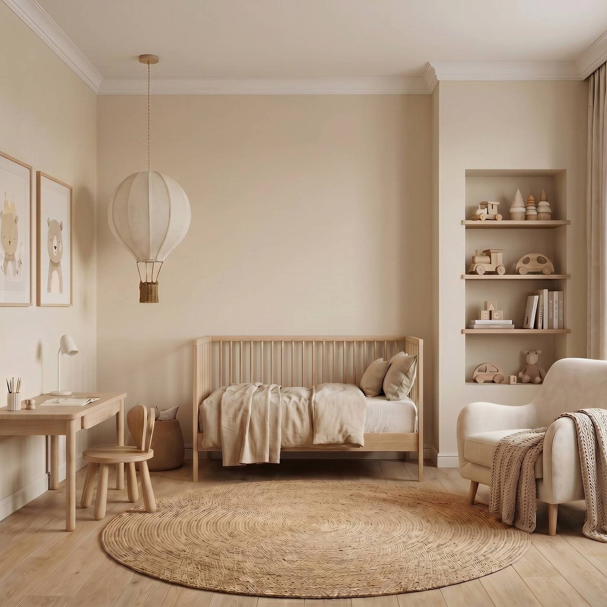 Suspension en textile, Aeris beige, bois clair, LINDBY