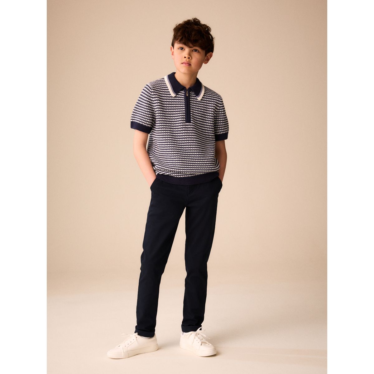 Polo en maille texturée bleu marine/bleu, NEXT
