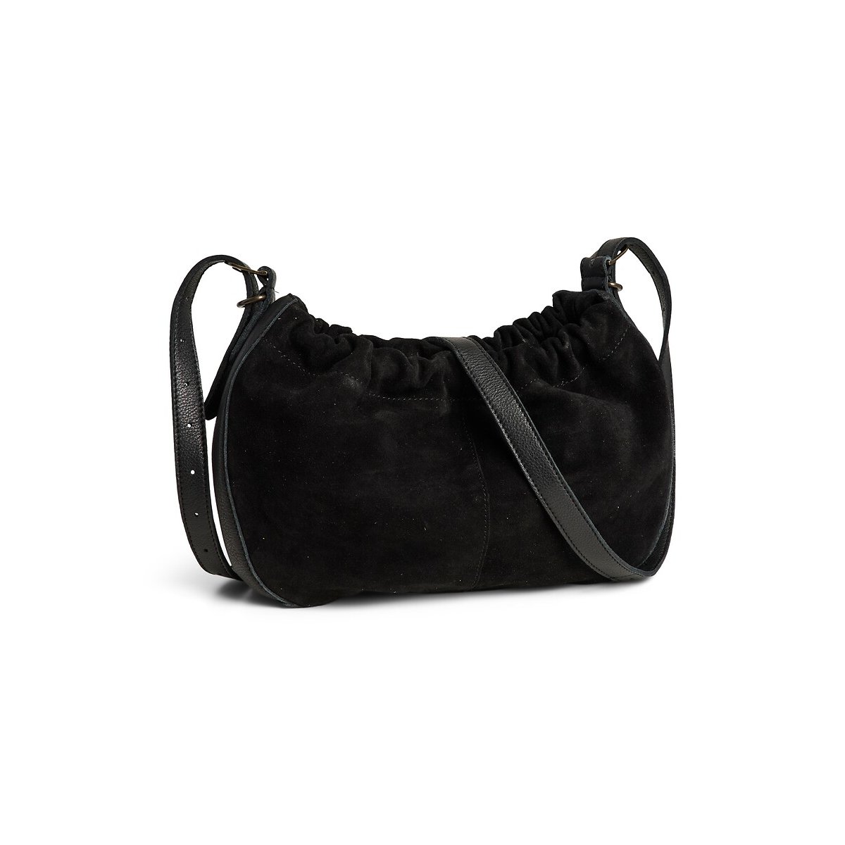 Sac à main cross body, en cuir lisse et en cuir suédé, Alma noir, PIECES