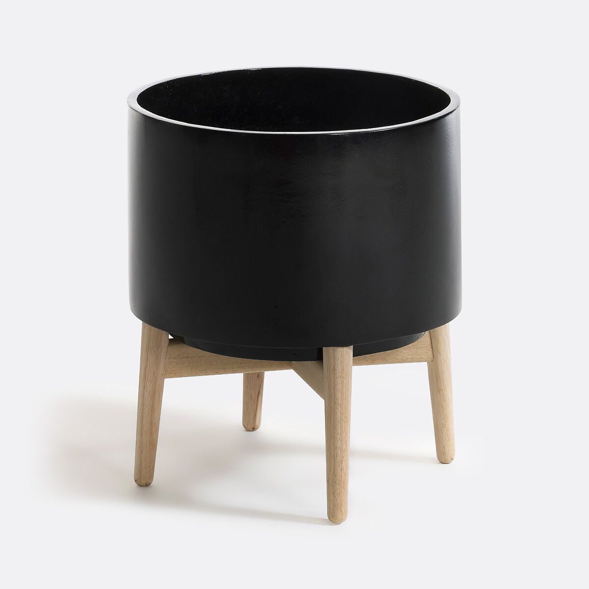Florian Flower Pot with Wooden Feet, H42cm black, AM.PM