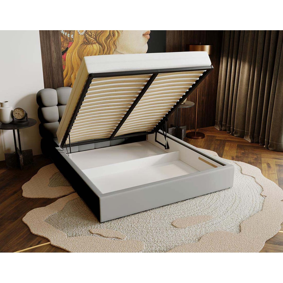Lit coffre - LOTUS gris, BEST MOBILIER