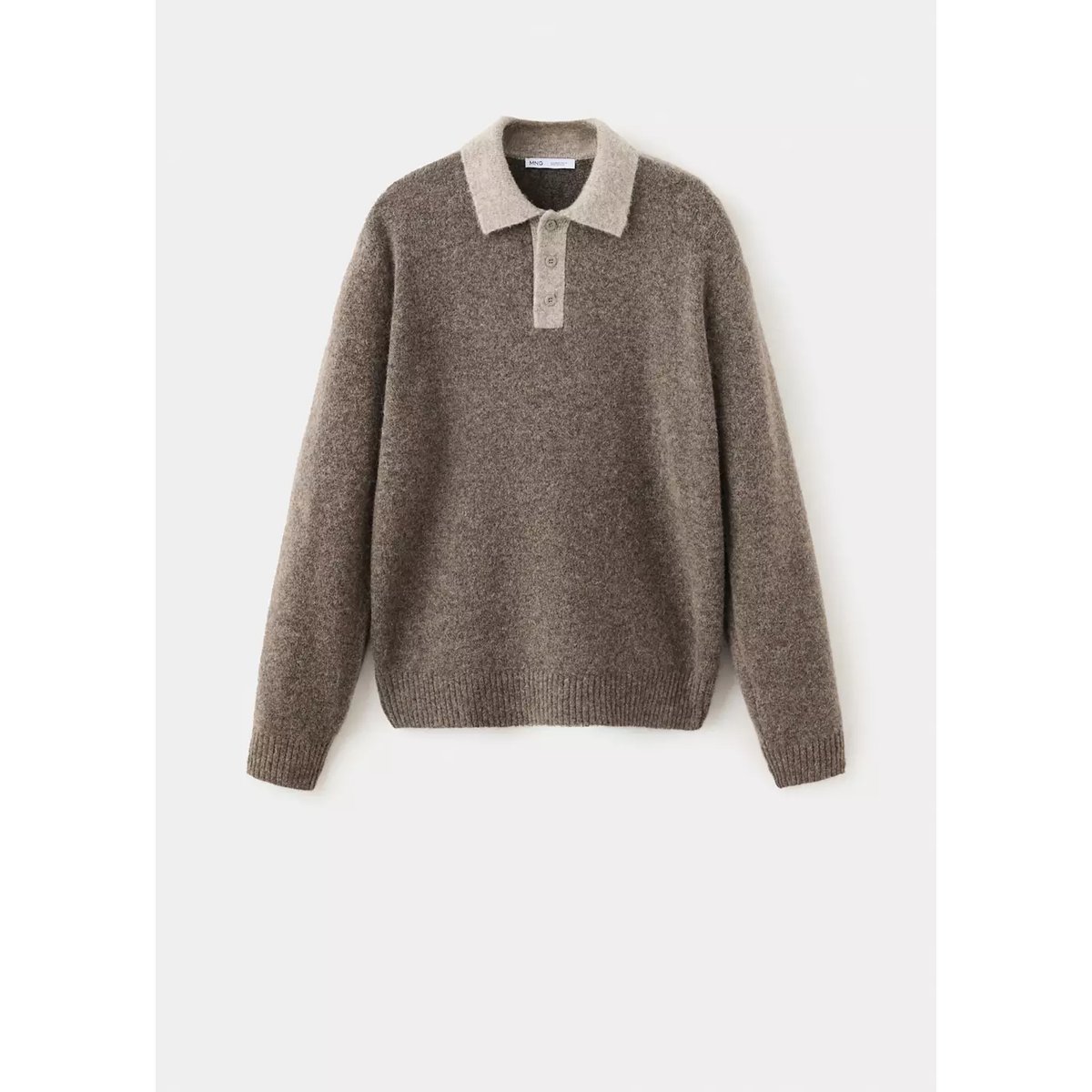 Pull-over polo maille laine et alpaga mélangés marron moyen, MANGO MAN