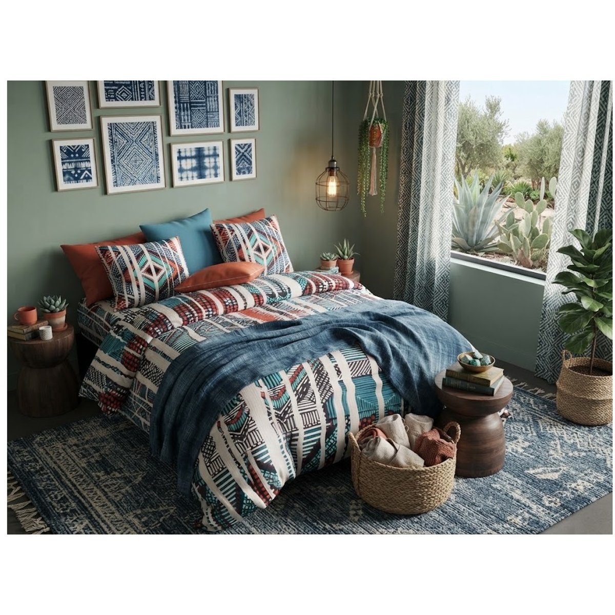 Parure de lit Collection Geomisti bleu, EDEN