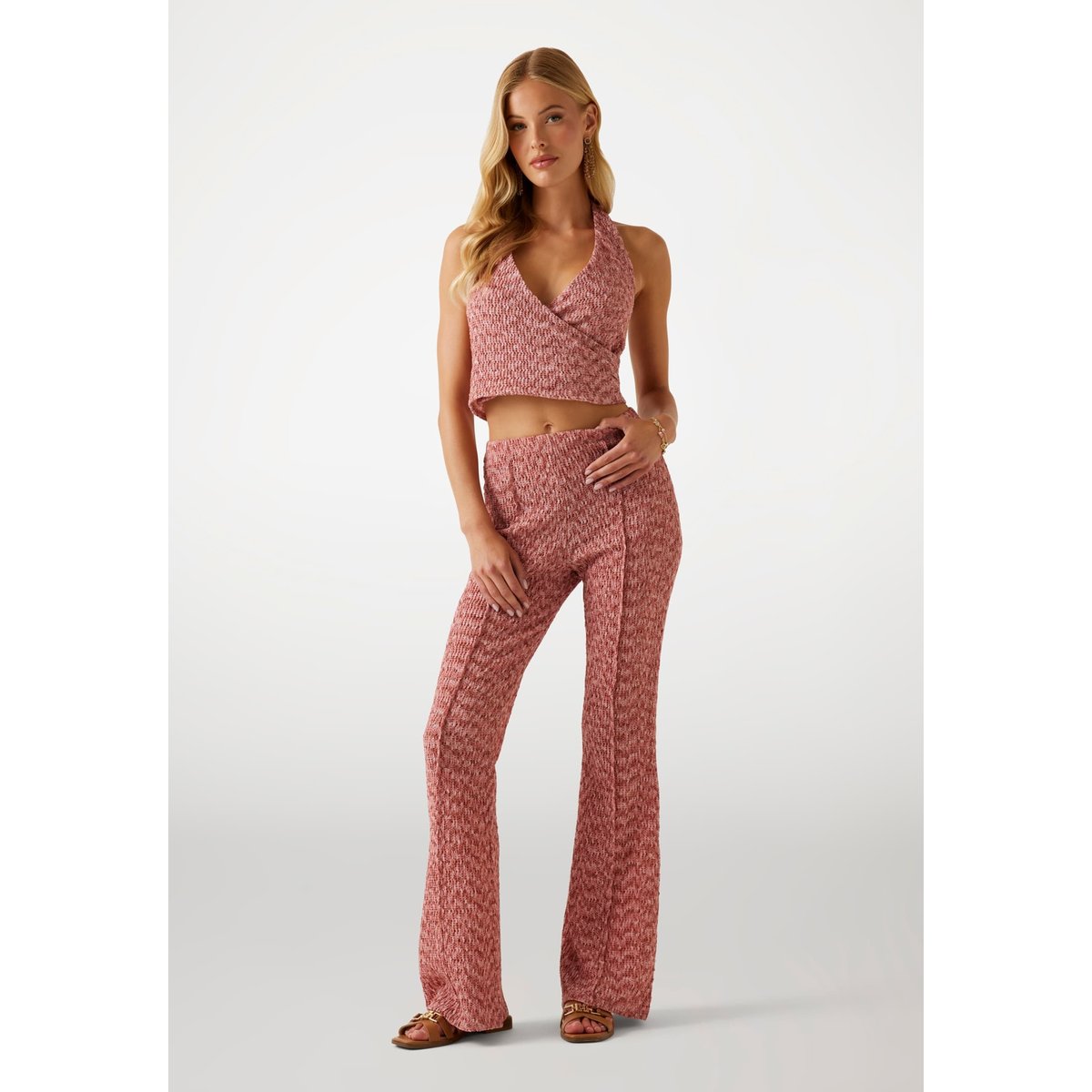 Top Encolure Américaine Maille Stretch rose multi, GUESS