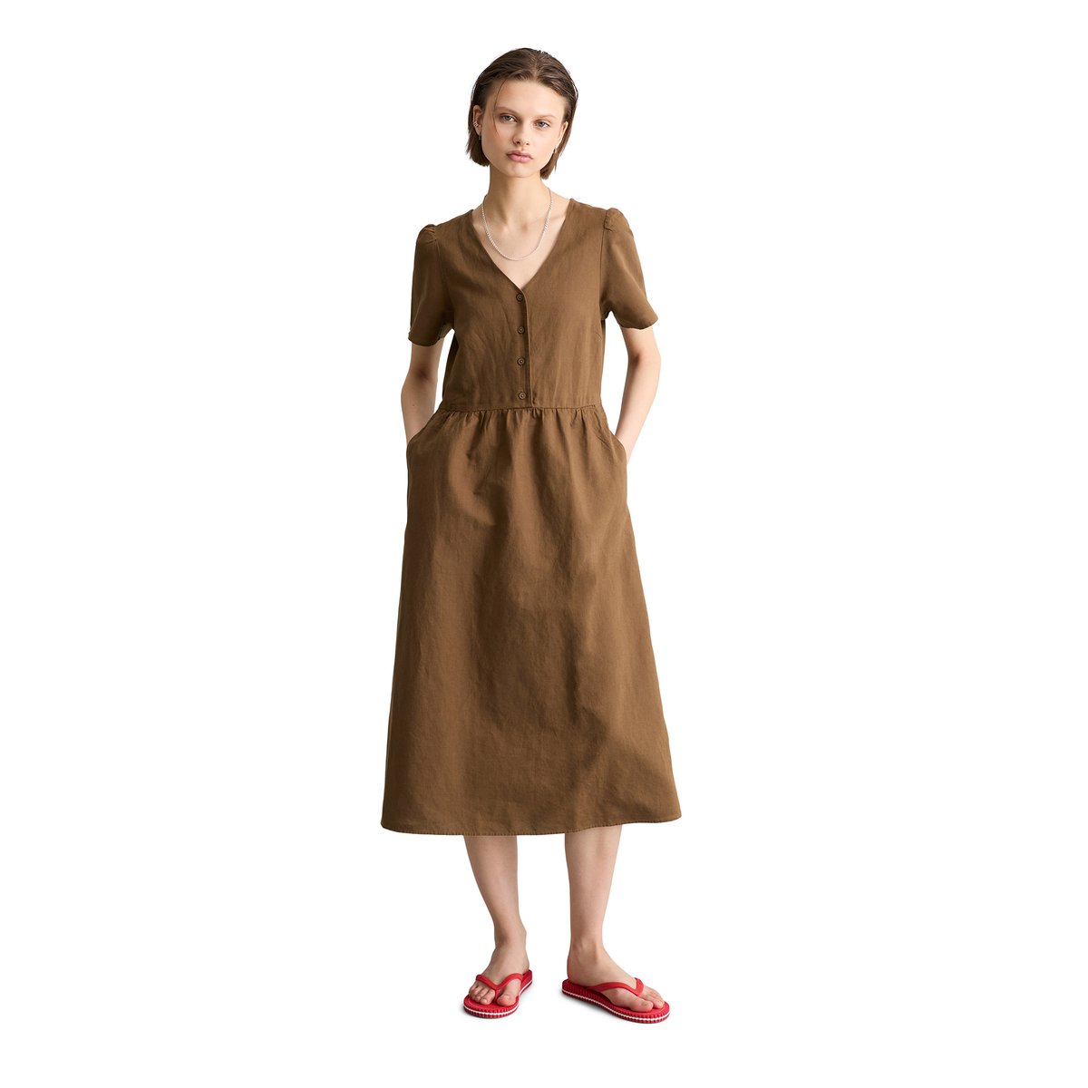 Robe regular en mélange de lin et de coton marron, MARC O’POLO DENIM