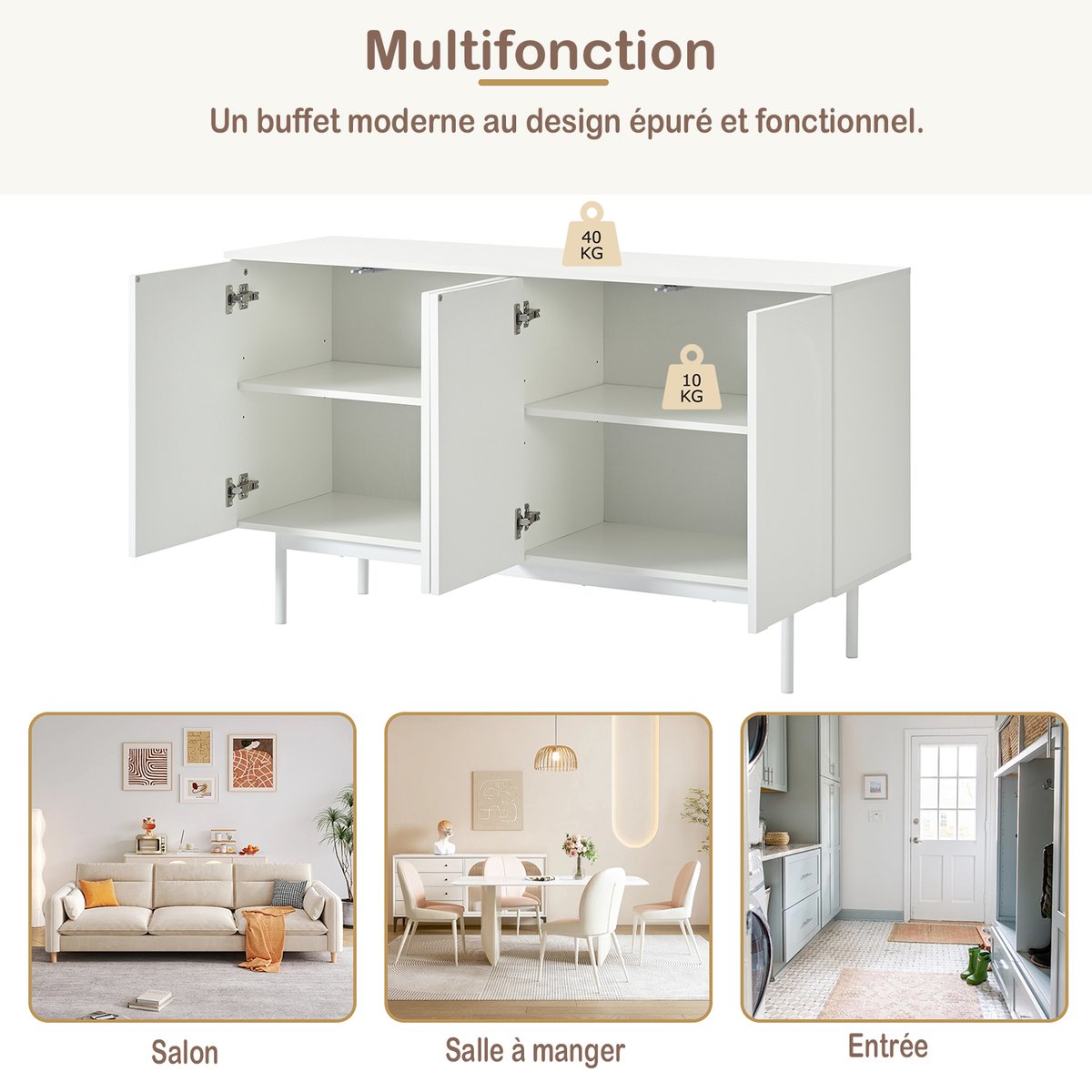 Buffet avec 4 portes 4 couches, BABEDB Buffet blanc, MEUBLES COSY