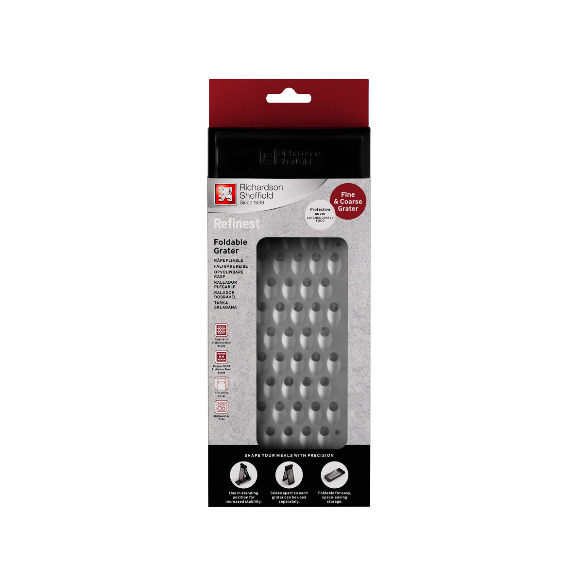 Râpe pliable 2 faces fine et épaisse avec couvercle de protection - REFINEST noir, RICHARDSON SHEFFIELD