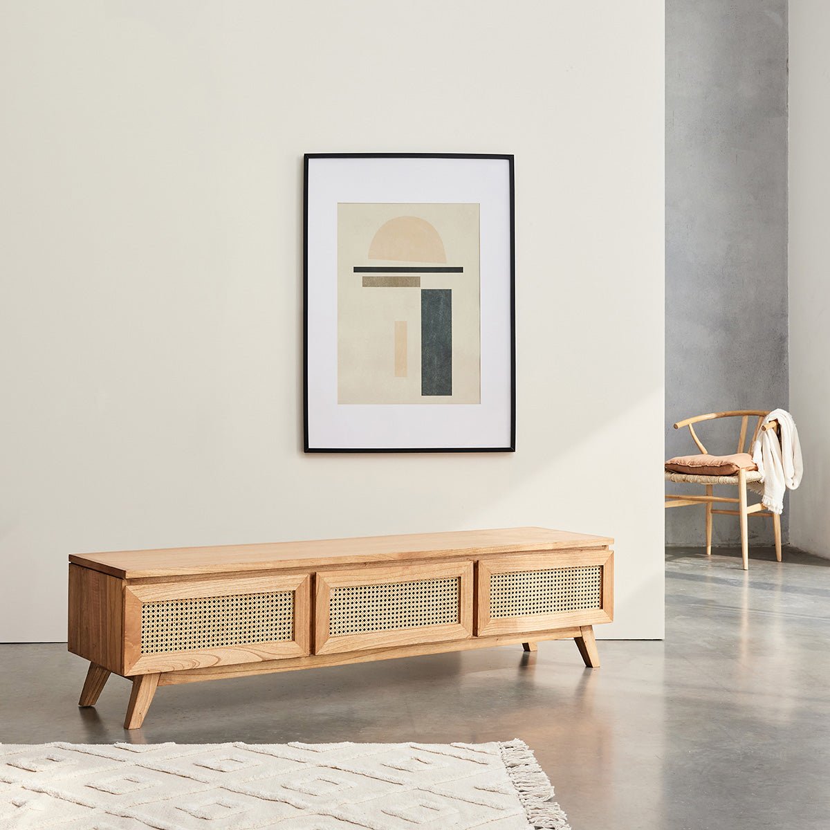 Meuble TV en bois massif et cannage 160 cm  ISÉE naturel, BERAH GETAH