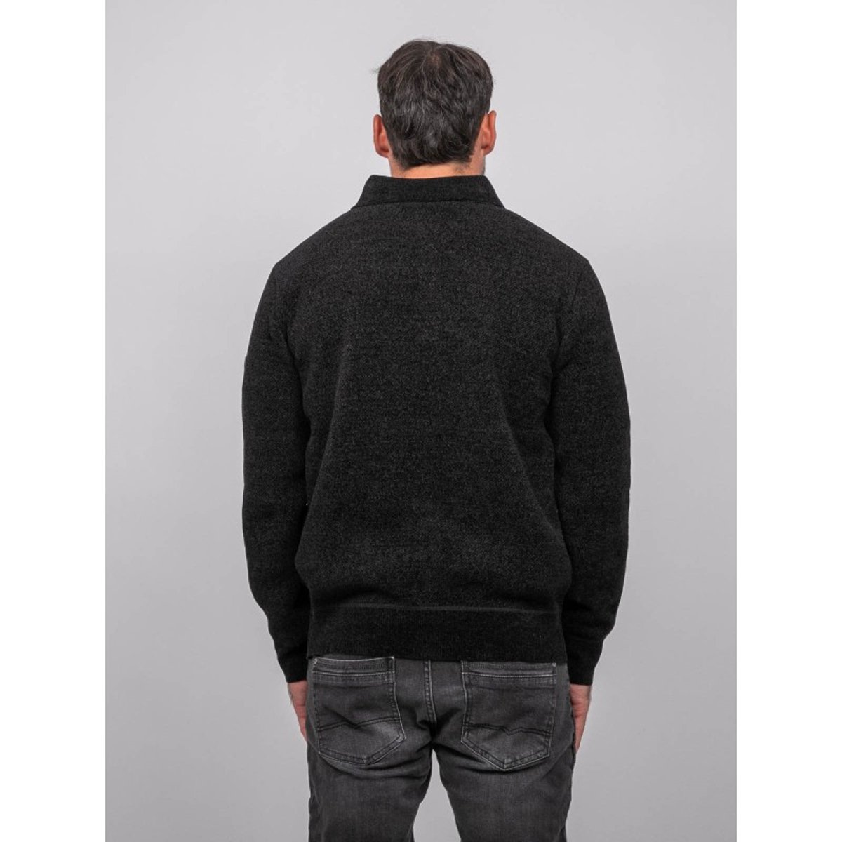 Pull Polo Chenille Col Boutonné Loctobir noir, RITCHIE
