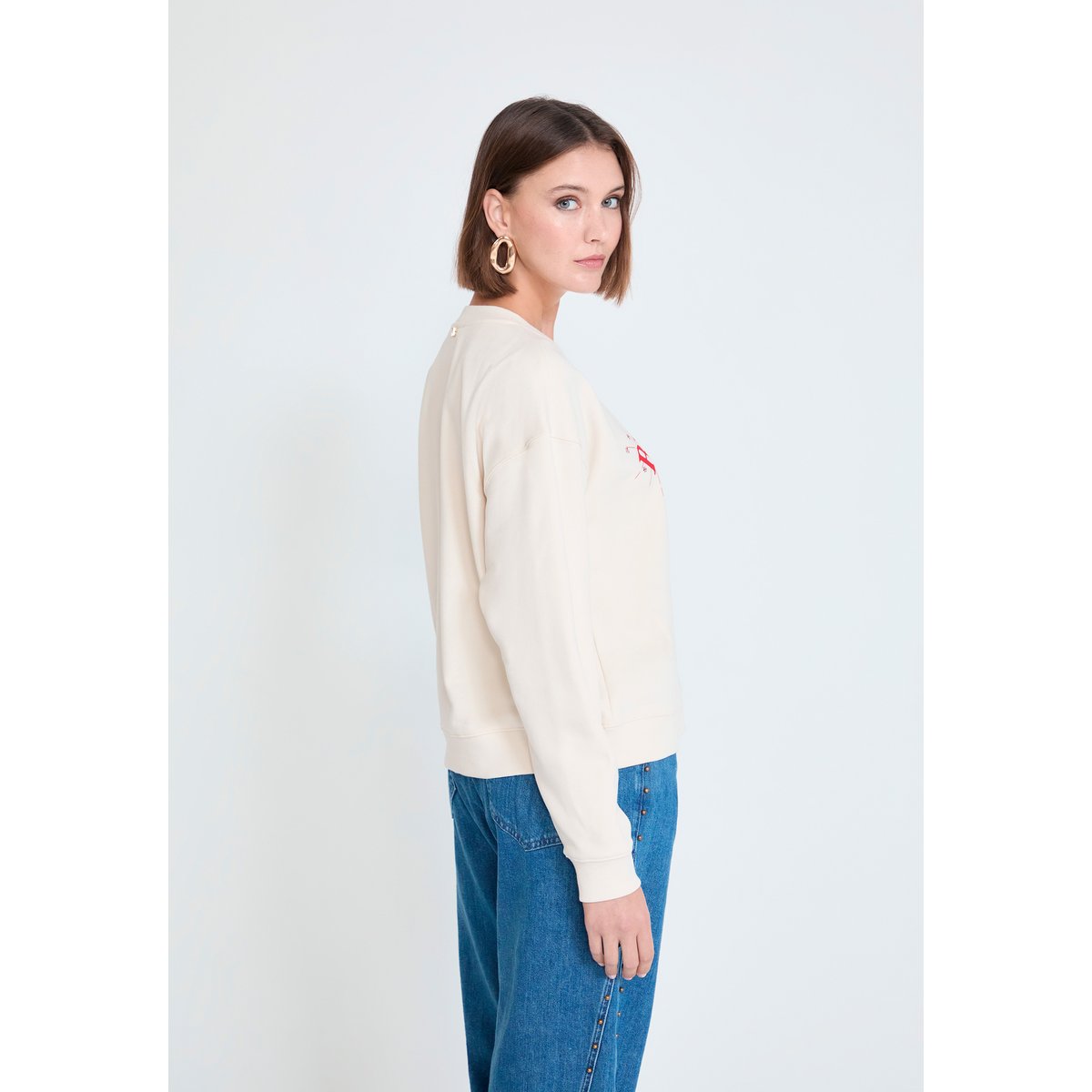 Sweat imprimé panthère à strass en coton ecru, LOLA CASADEMUNT
