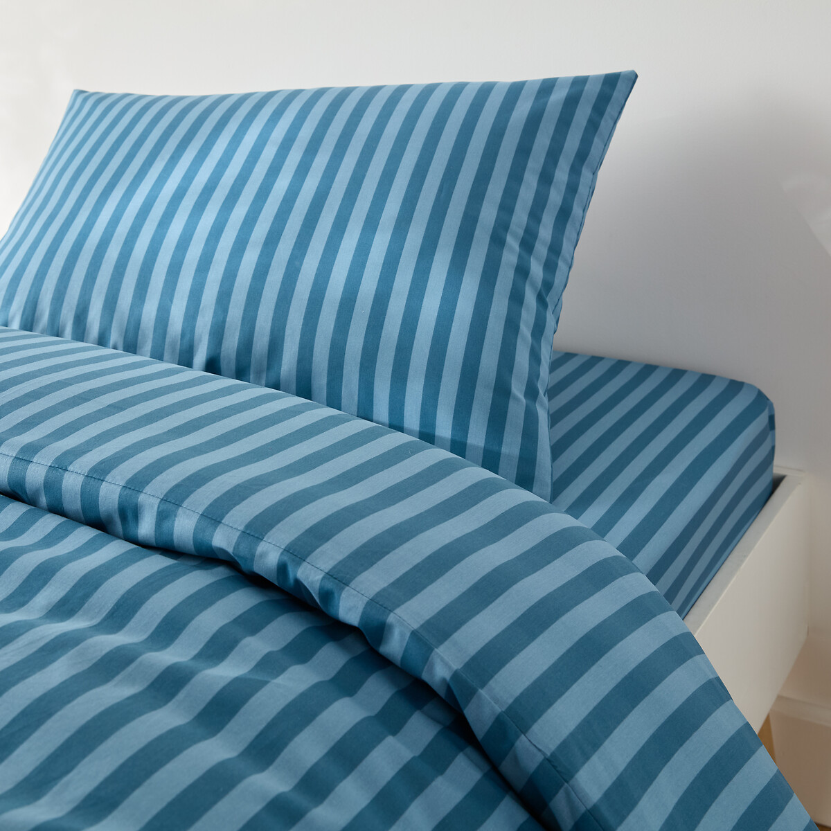 Conjunto para cama infantil, 50% algodón reciclado, funda de almohada rectangular, SACHA BLEU rayas azules, LA REDOUTE INTERIEURS
