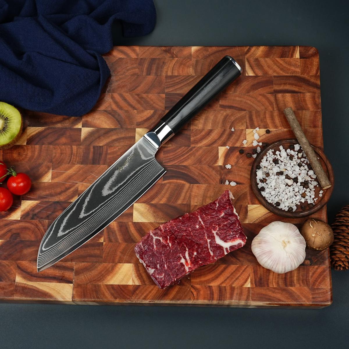 Couteau santoku noir damas 32cm avec étui - "Core" couleur unique, LAGUIOLE CUISSON