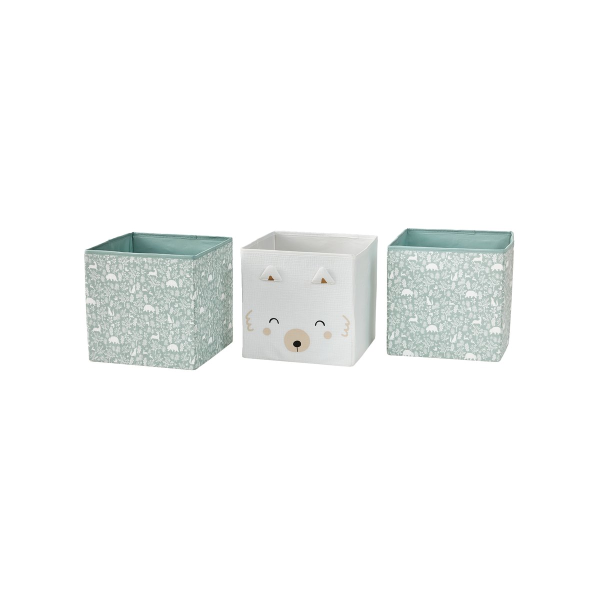 Lot de 3 bacs de rangement animaux DANS LES BOIS vert sauge, VERTBAUDET