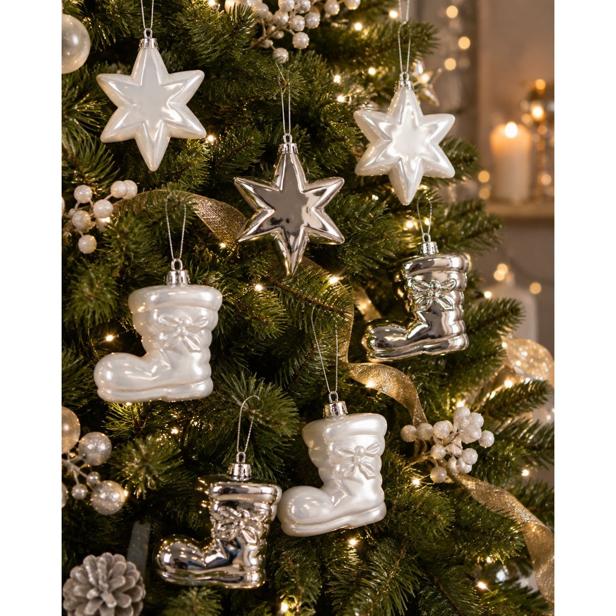 Lot de 6 décorations de Noël en forme de botte bleu ciel bleu, EDEN