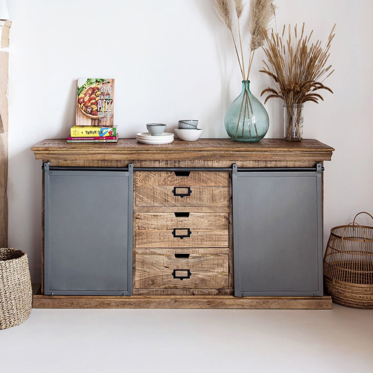 Ensemble 2 buffets moyen et petit en bois de manguier - TABUK marron, MAISON PAVANE