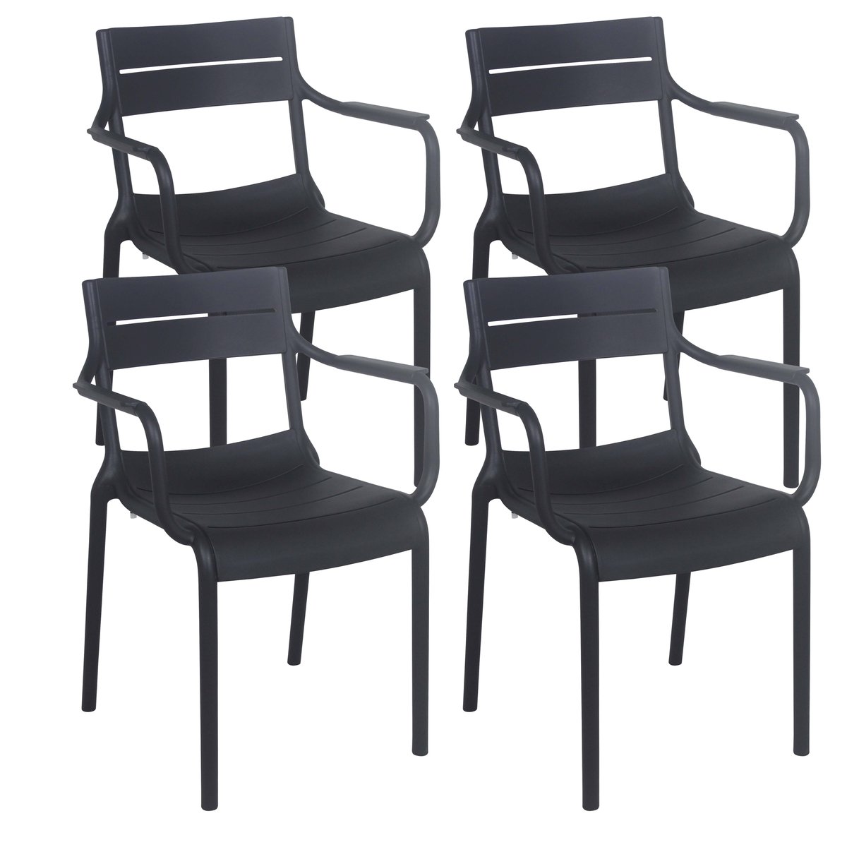 Lot de 4 chaises de terrasse avec accoudoirs en plastique, PANAME noir, OVIALA