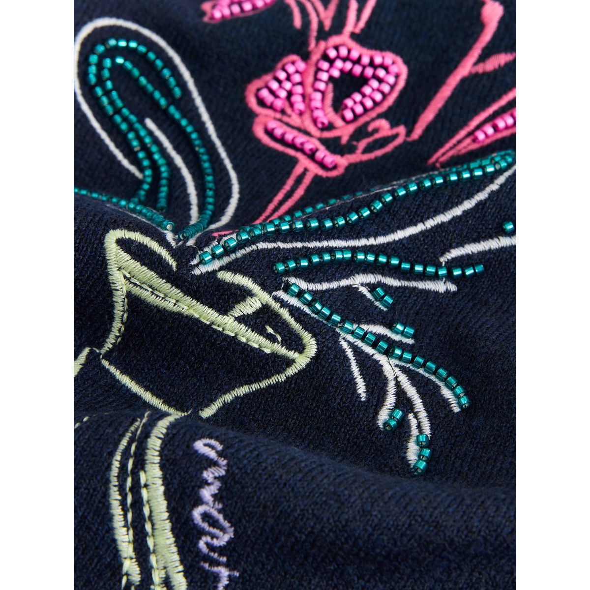 Pull ras du cou ultra-doux à manches longues bleu marine orné de fleurs, NEXT