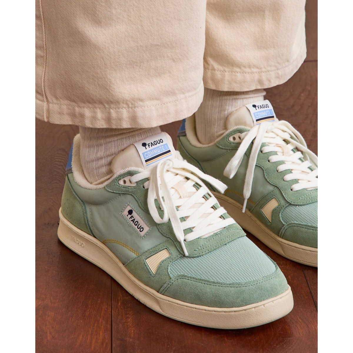 Baskets basses tissu suede COMMUTE 1 vert clair, FAGUO