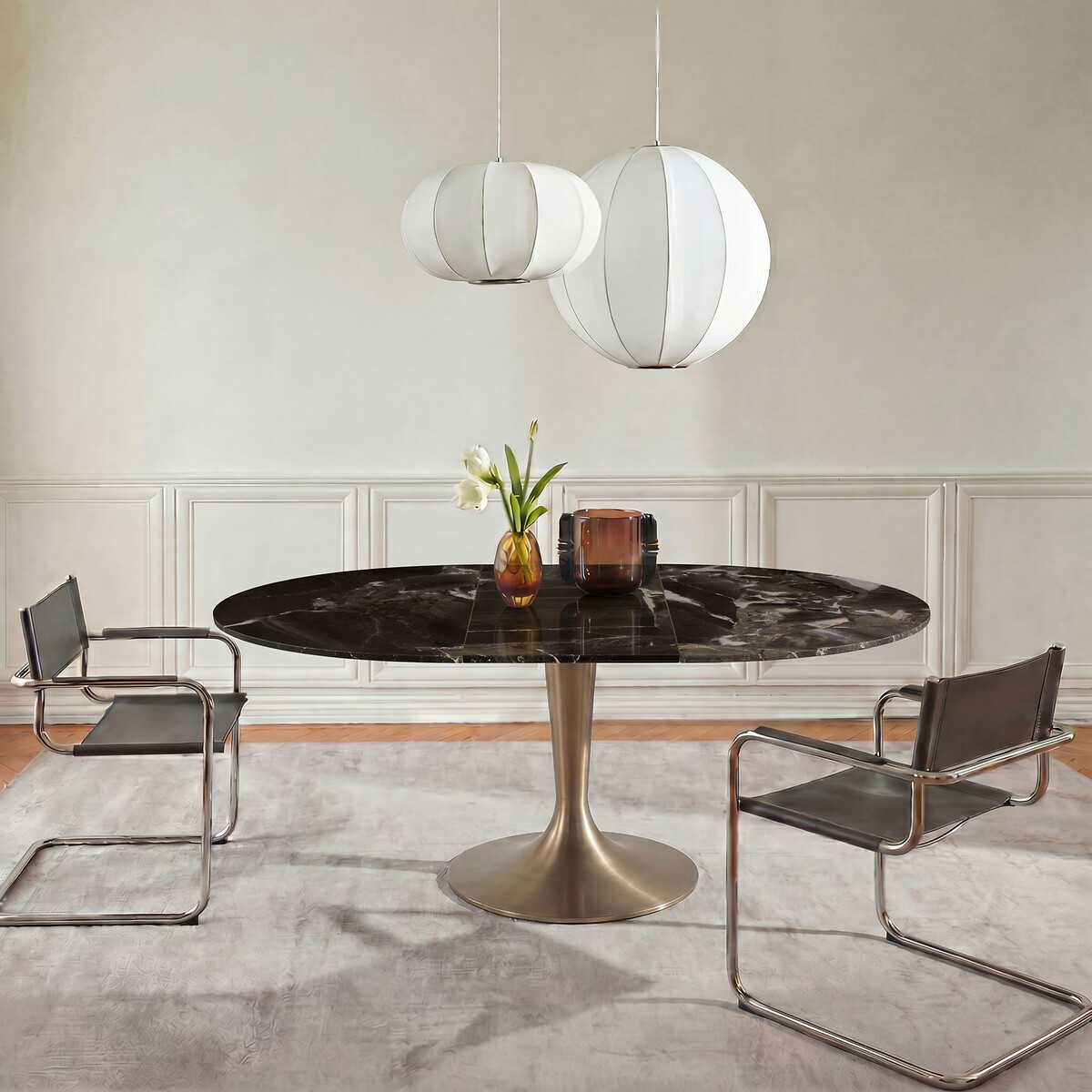 Plateau de table rond et extensible en céramique, diamètre 135 à 180 cm, EXTENDO céramique marbre anthracite, AM.PM