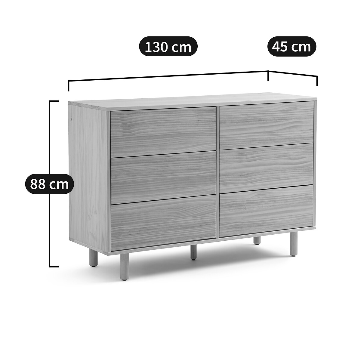 Commode 6 tiroirs pin massif, Ravi pin, LA REDOUTE INTERIEURS
