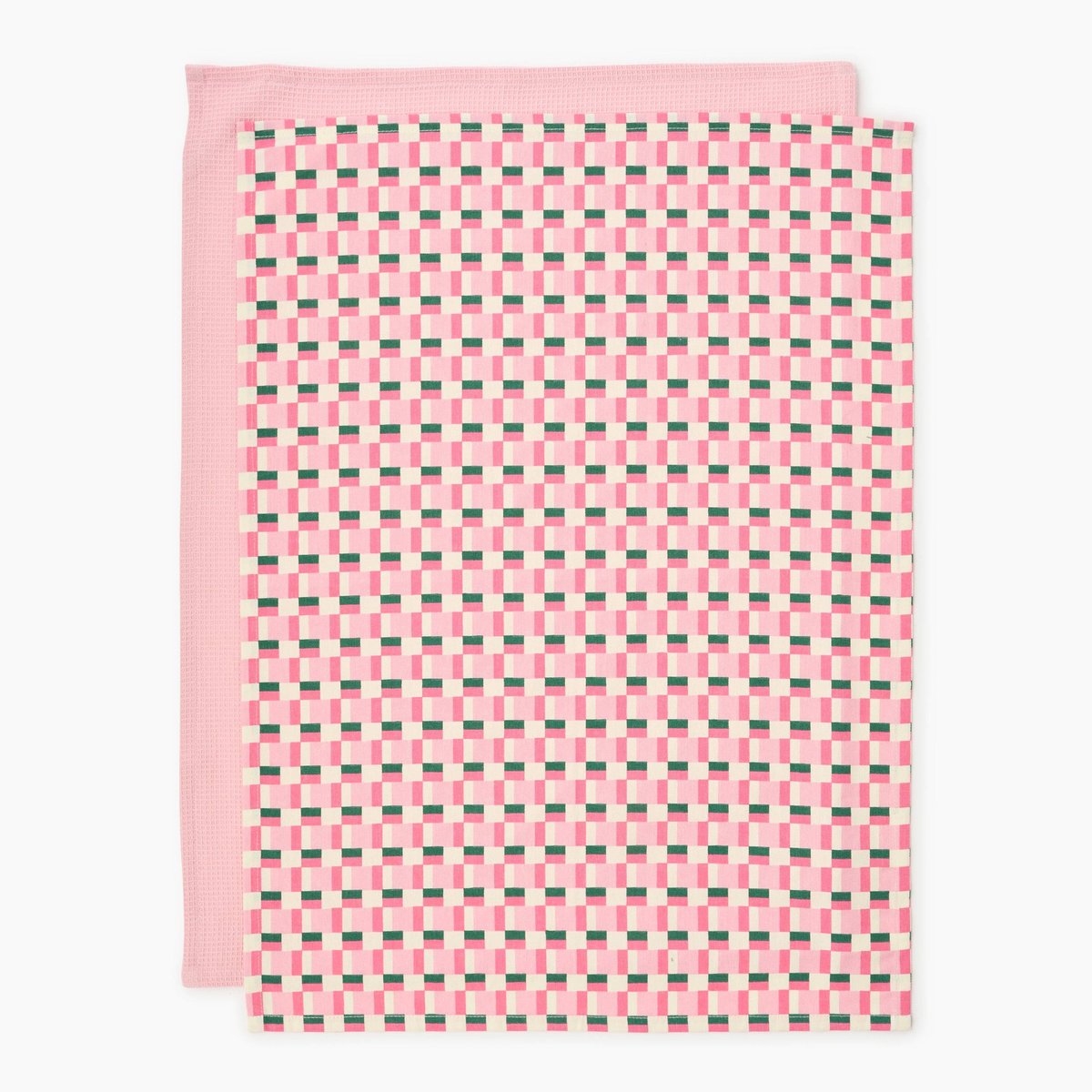 Lot de deux torchons imprimé et nid d'abeille , 50x70cm, 100% coton pink, MONOPRIX