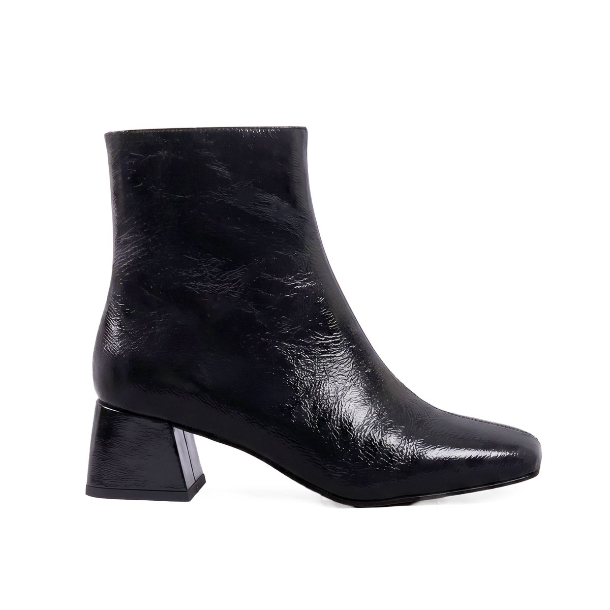 Bottines moyen talon carré Diane cuir vernis noir, JULES & JENN