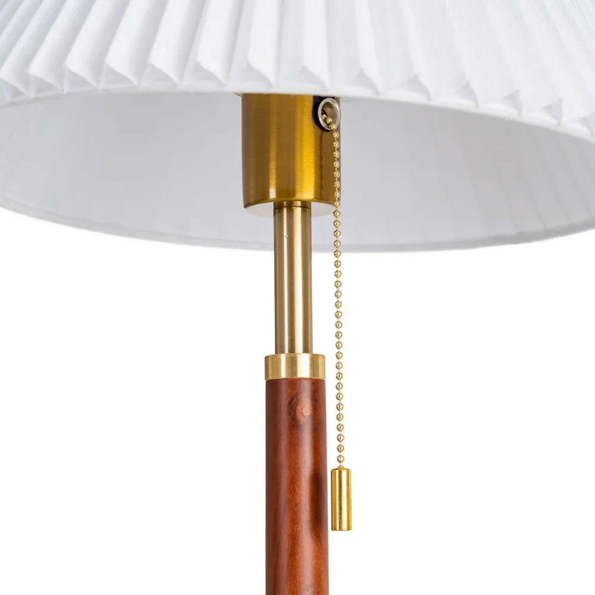 Lampe à poser à tirette bois de frêne et abat-jour plissé blanc 31x31x50cm bois, WADIGA