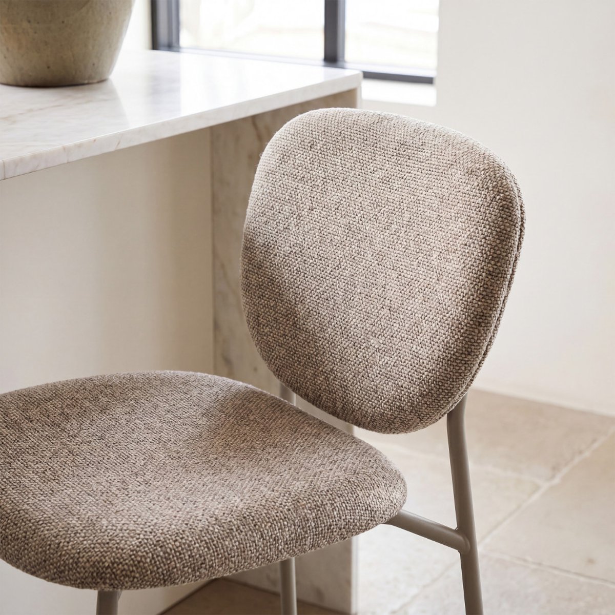 Lot de 2 tabourets de bar en tissu pieds beiges H65cm- DALBY marron chiné, DRAWER