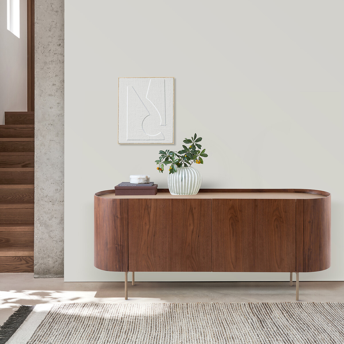 Buffet enfilade noyer, plaqué et cuir Aslen noyer, AM.PM