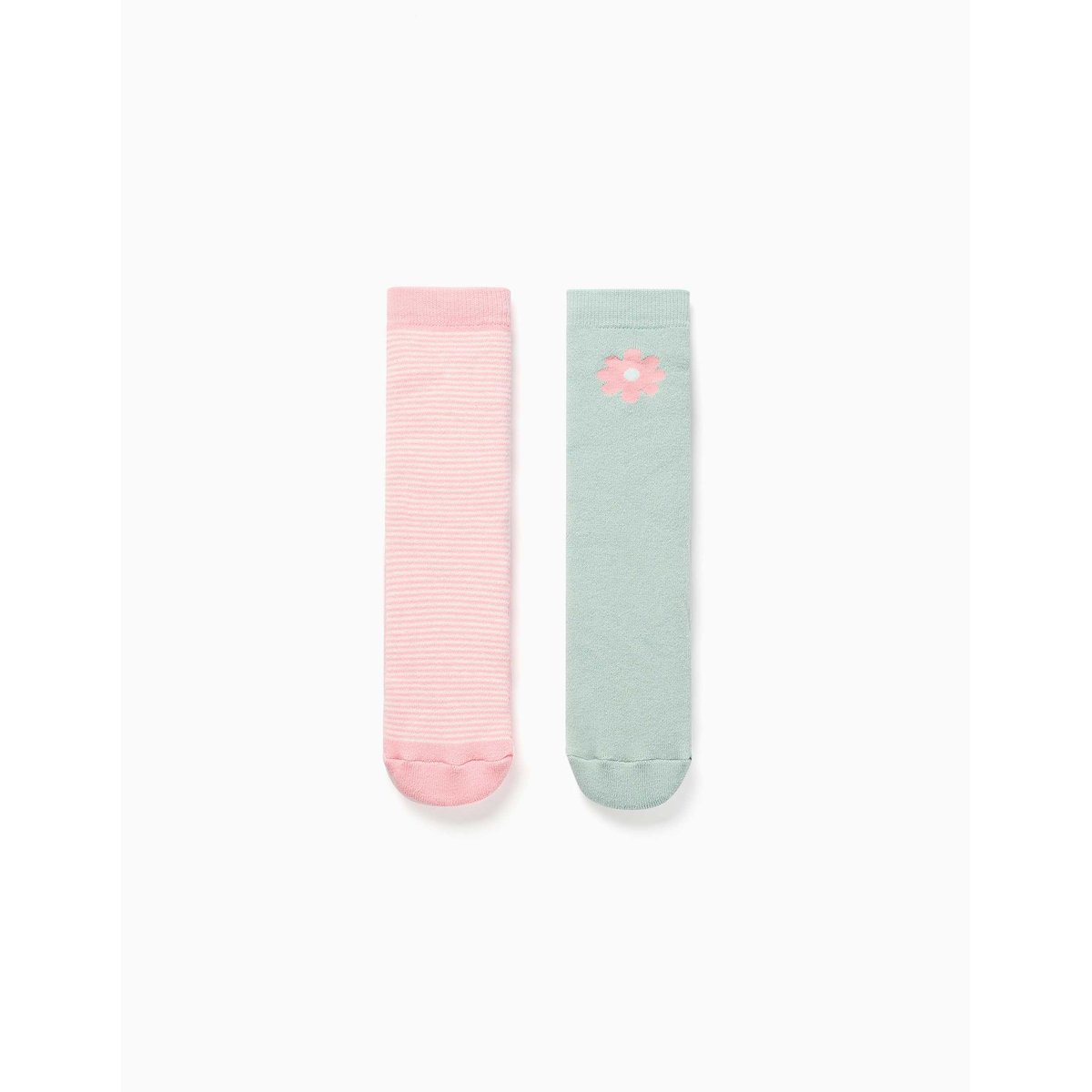 2 chaussettes en éponge antidérapantes avec rayures/fleur multicolore, ZIPPY