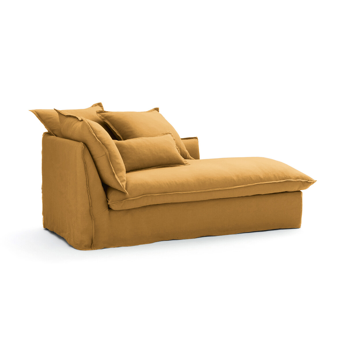 Longchair, afneembare hoezen, in gekreukt linnen, Odna saffraan, LA REDOUTE INTERIEURS
