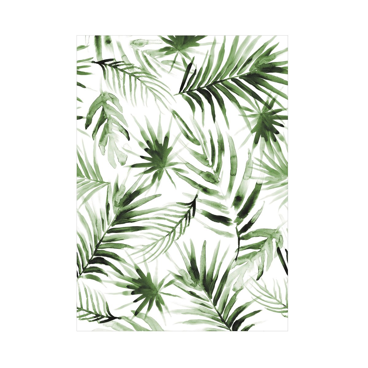 Papier peint panoramique Feuilles Aquarelle vert blanc, ART FOR THE HOME
