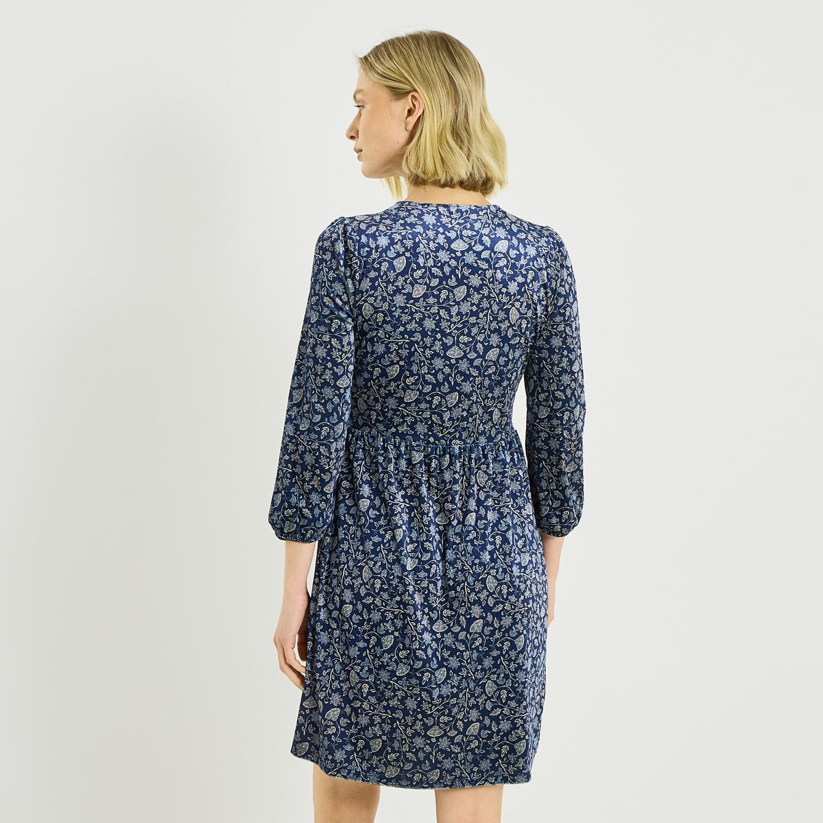 Robe imprimée velours bleu marine, GRAIN DE MALICE