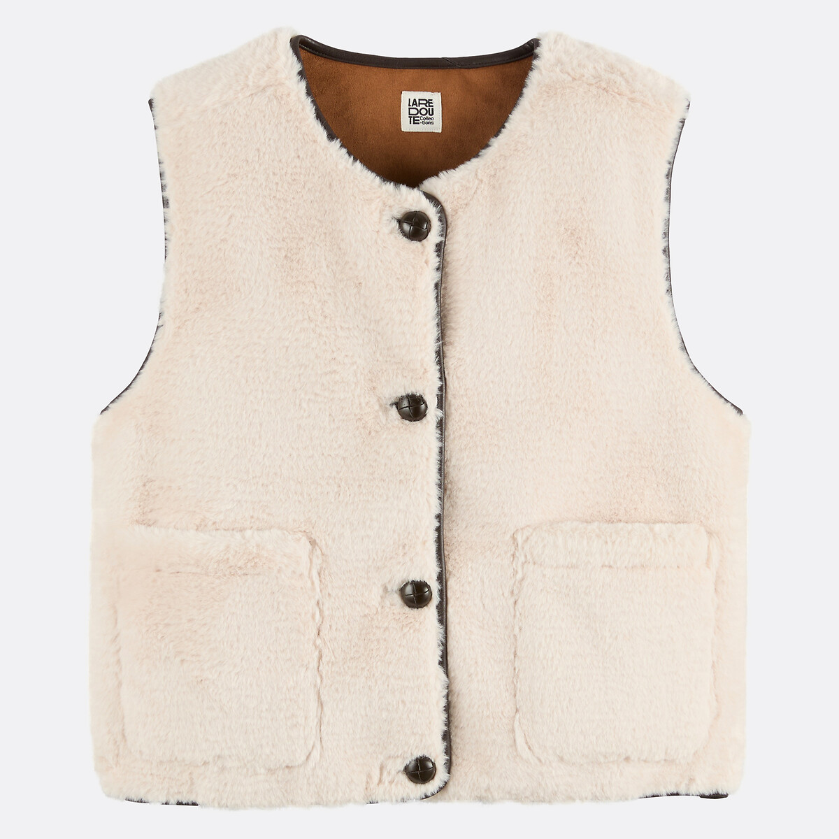 Veste col rond, sans manches, en sherpa beige, LA REDOUTE COLLECTIONS