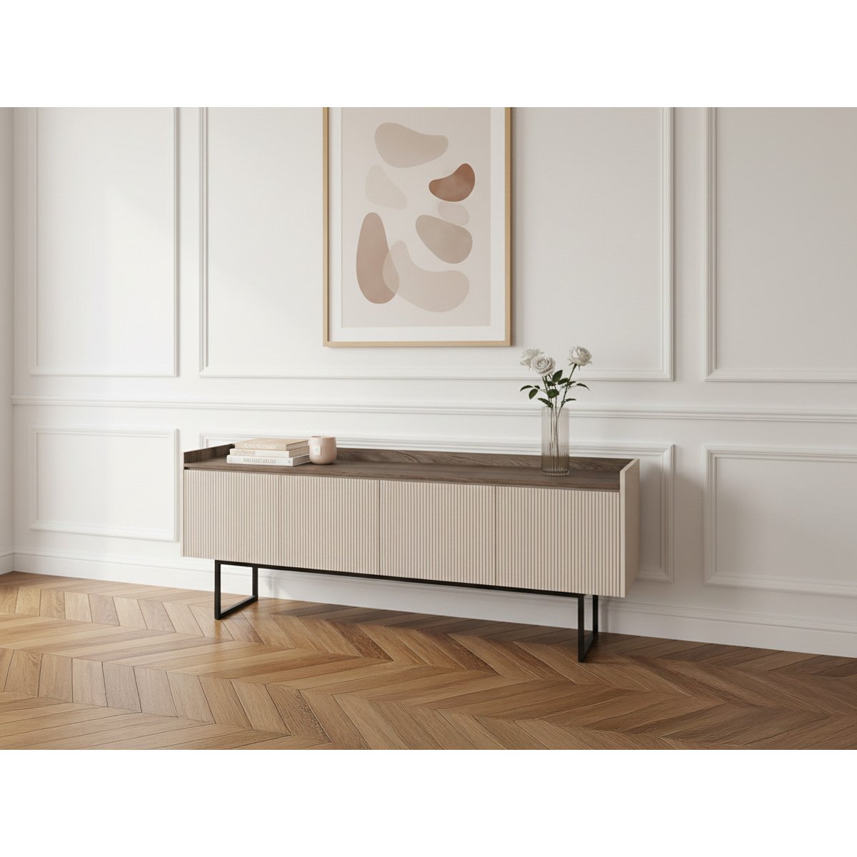 Meuble TV 166 cm panneaux de particules, LOUNA beige, BOBOCHIC