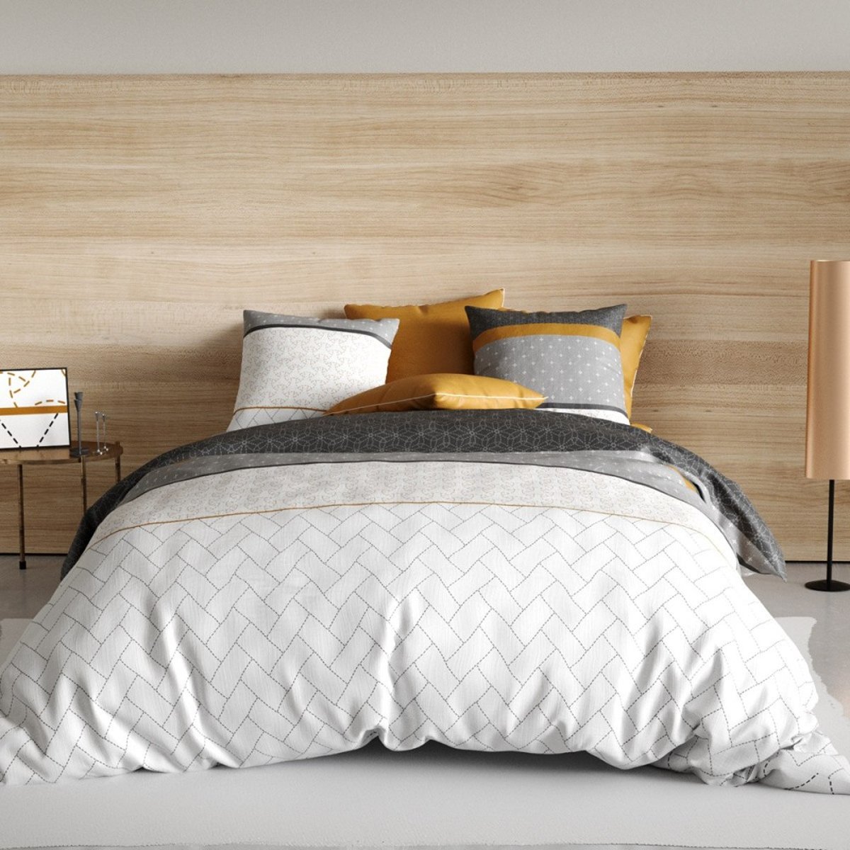 Housse De Couette 240x220 Corki + 2 Taies Coton 57 Fils blanc, DECORATIE