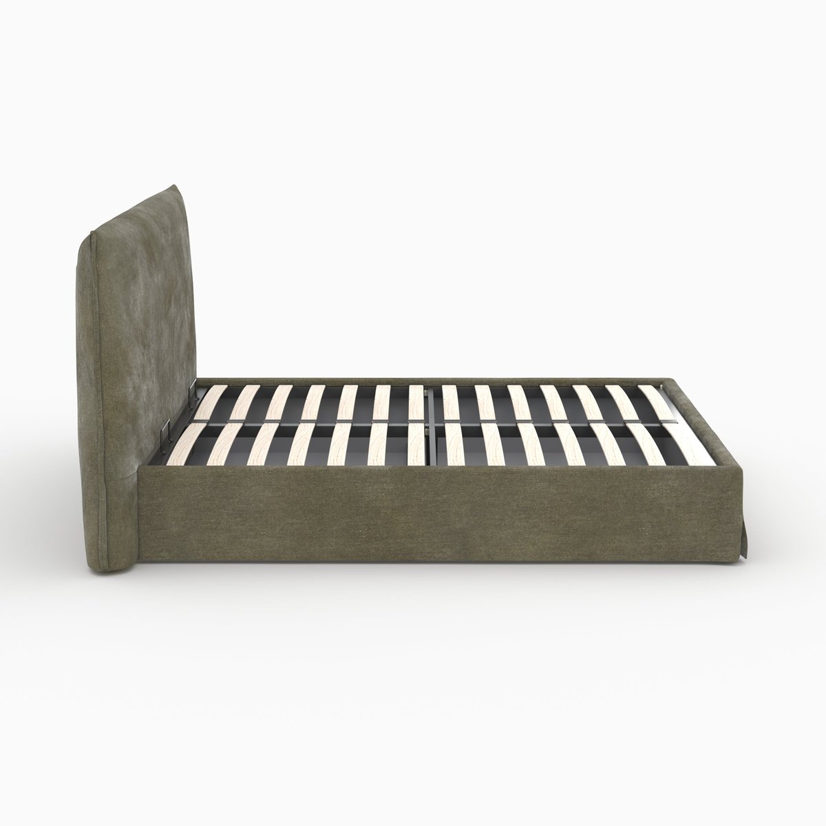 Lit coffre 160x200 cm en tissu déhoussable - SAFIA vert olive, MAISON PAVANE