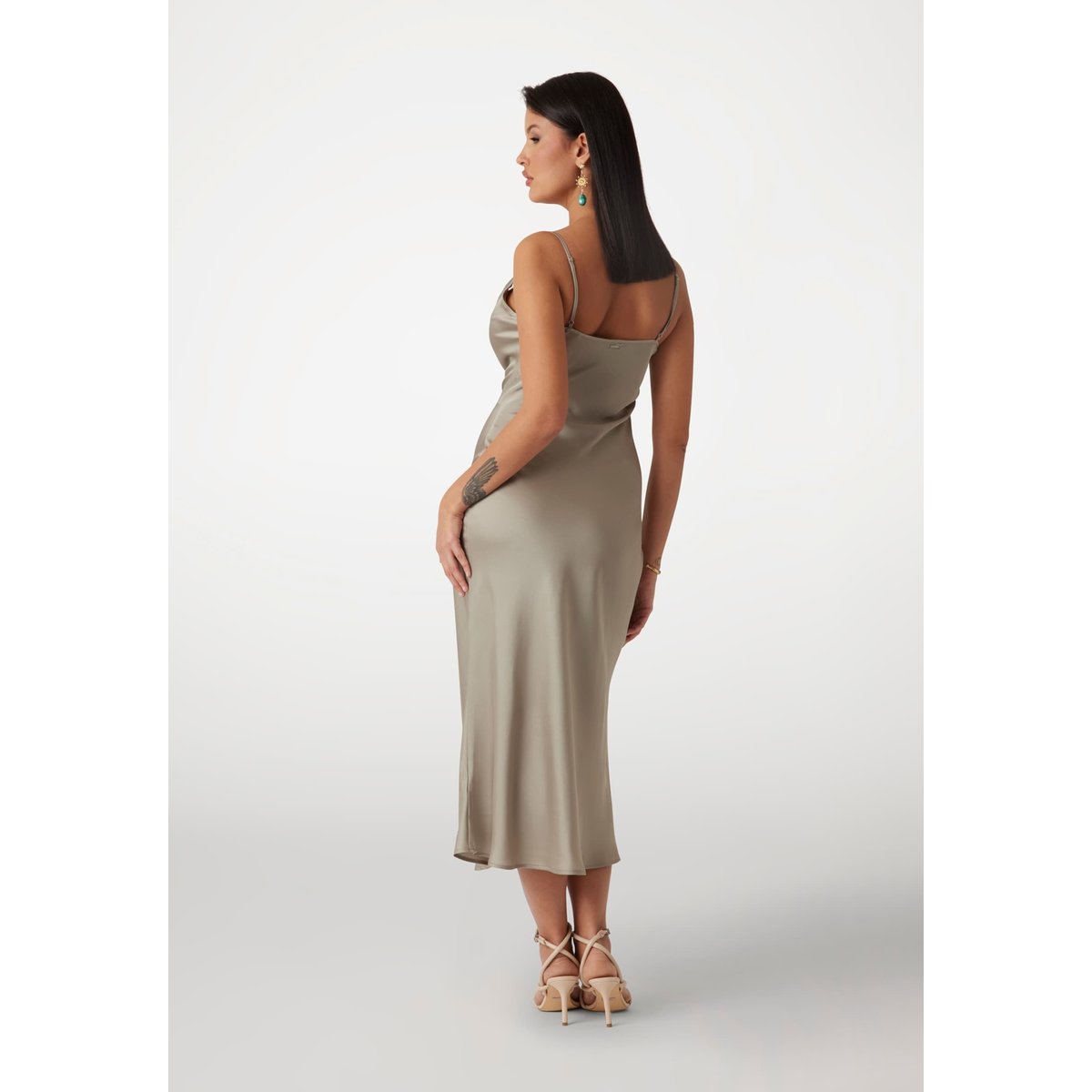 Robe Midi En Satin crème, GUESS