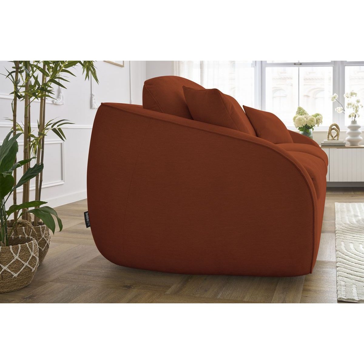 Canapé lit 3 places en tissu couchage 140x194 cm, CEZANNE orange, BOBOCHIC