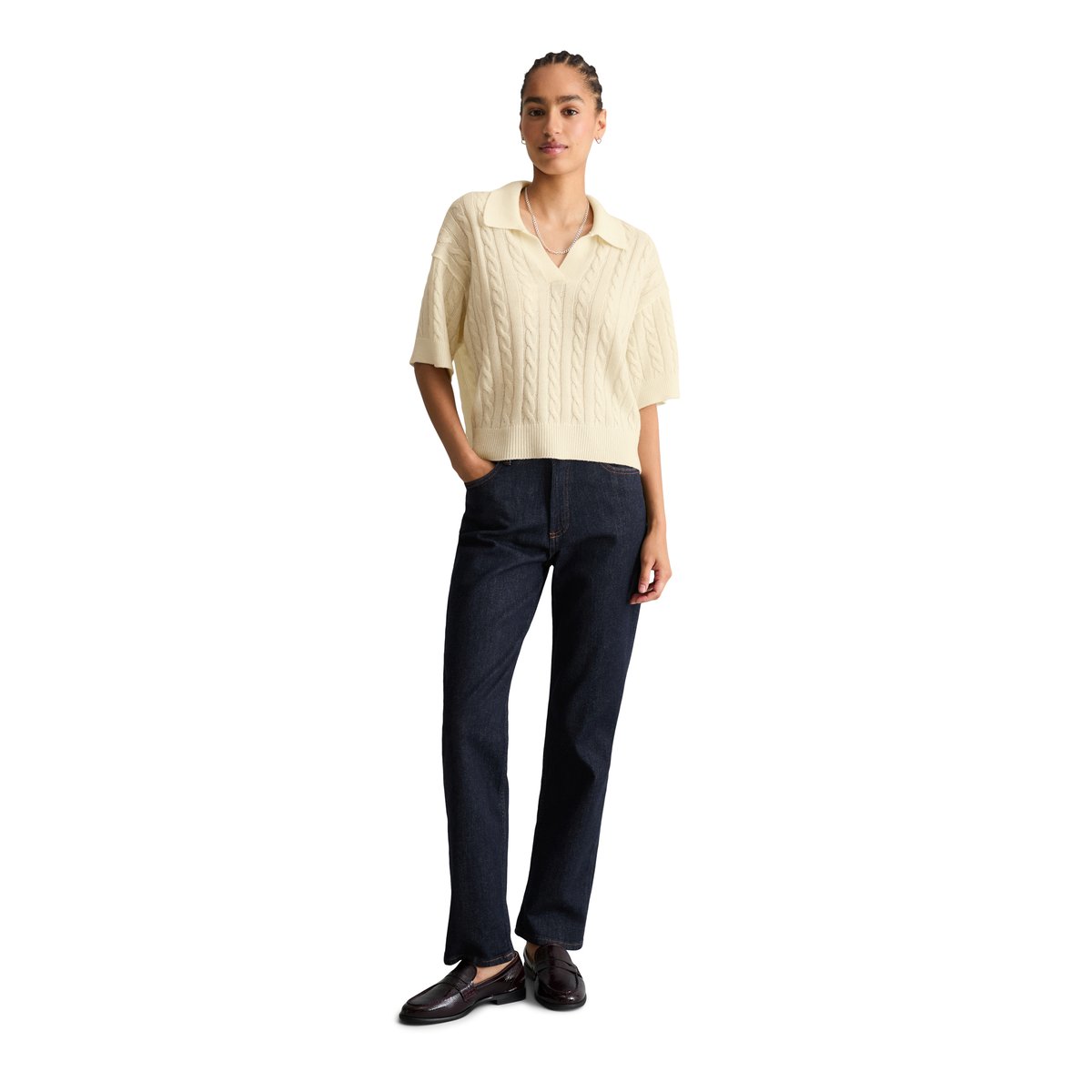 Polo en maille oversize en mélange de laine vierge douce blanc, MARC O’POLO DENIM