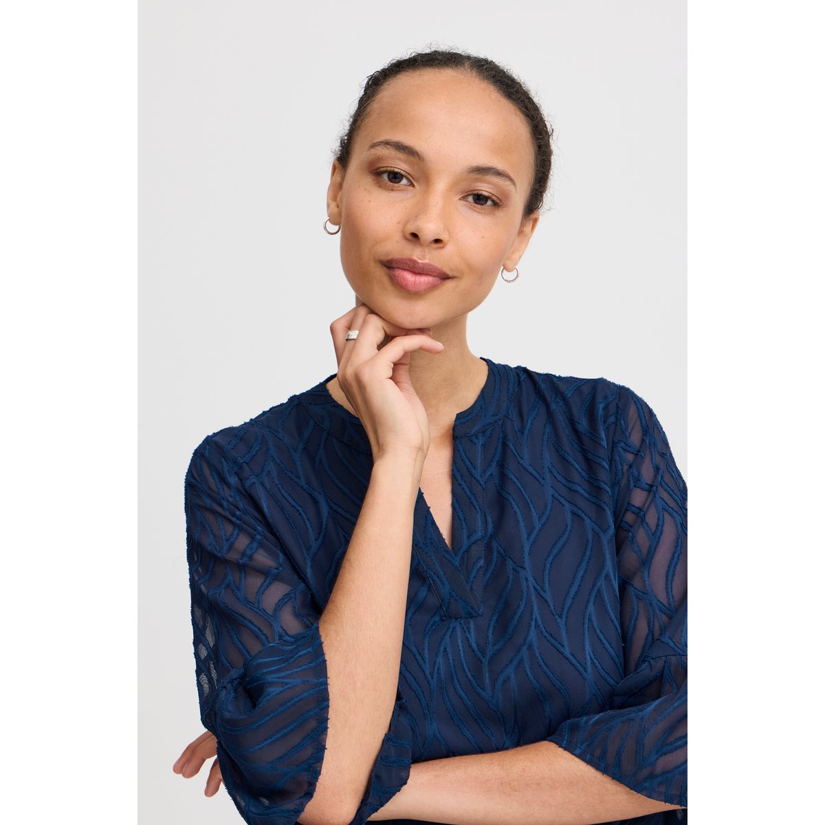 Robe coupe ample, manches 3/4, longueur genou bleu navy blazer, B.YOUNG