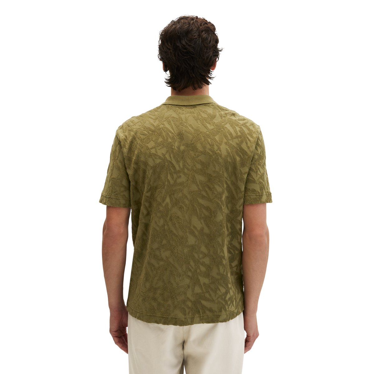 Tee-shirt en jersey DfC regular avec un doux motif de feuilles en éponge vert foncé, MARC O'POLO