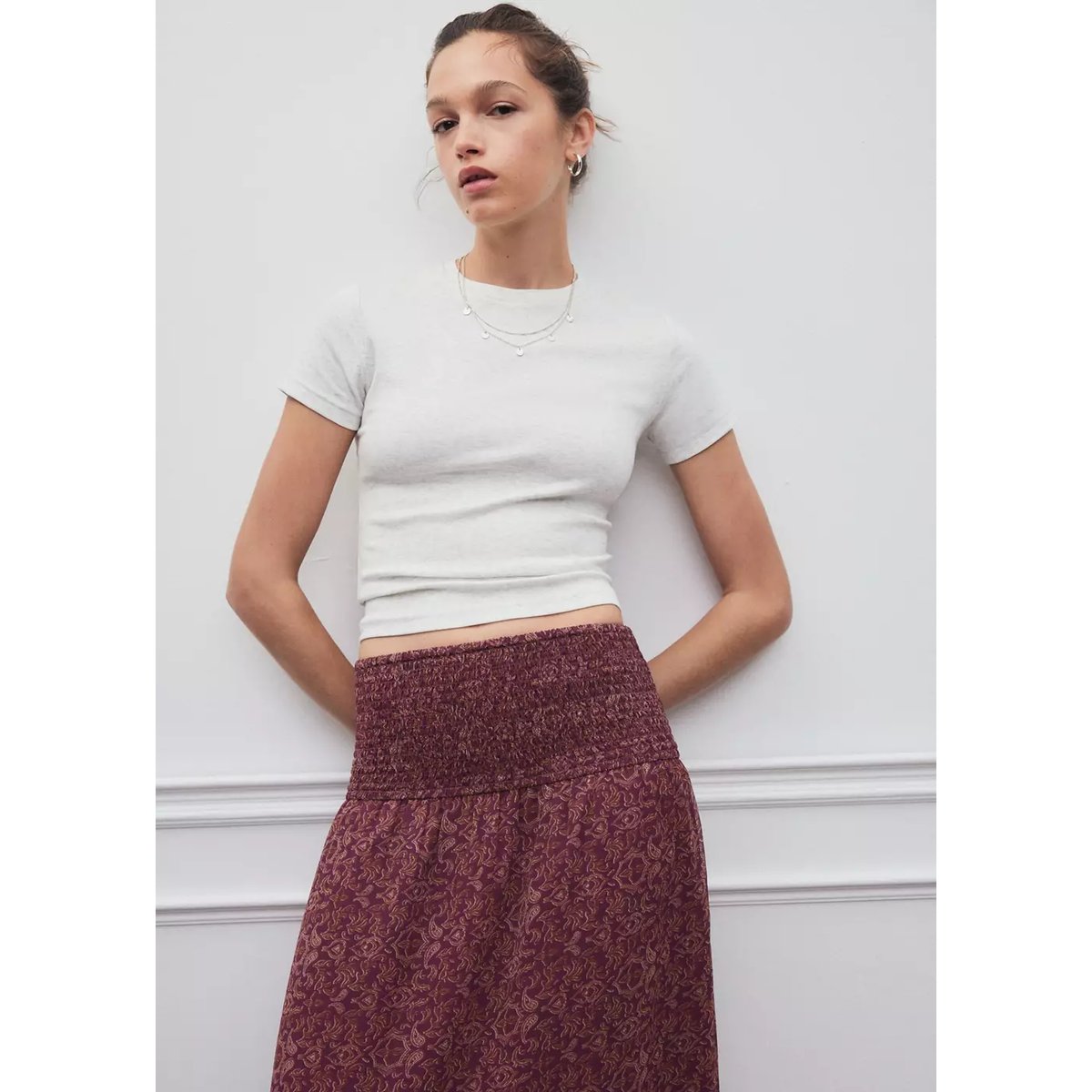 Jupe en mousseline imprimée rose, MANGO TEEN