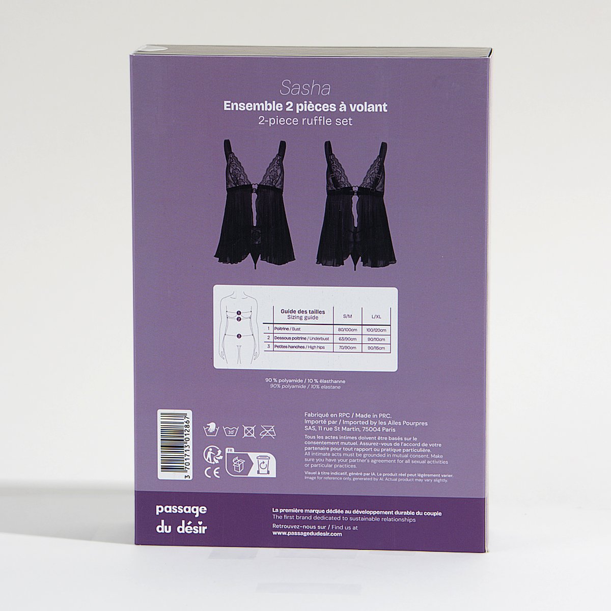 Ensemble 2 pièces à volant Sasha noir, PASSAGE DU DESIR LINGERIE